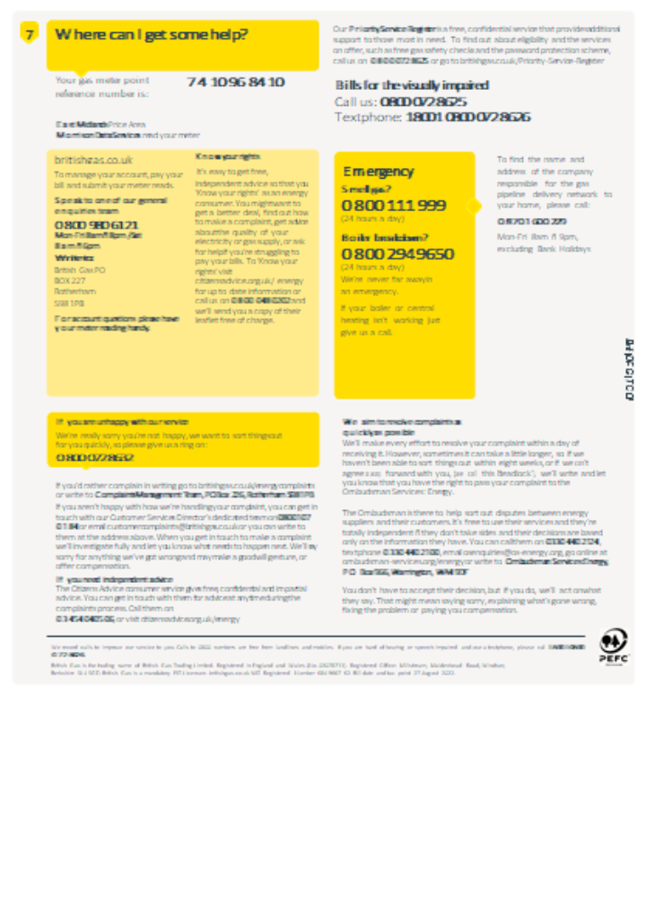 Download British gas utility business bill,  SCR, page 4 Photoshop template